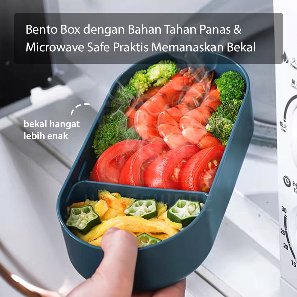 HUGO Kotak Bekal Makan Siang Lunchbox 2 Layer 700 ml Free Alat Makan Tempat Makan Set