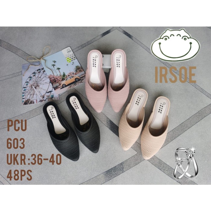 Promo ramadhan  - IR-603 Sandal Selop Karet Wanita / Sepatu Selop Merek Irsoe Size 36-40 - Hitam, 36