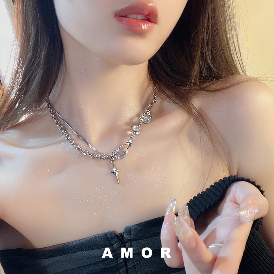 Kalung Batu Moonlight Perempuan Musim Panas choker Kerah Rantai