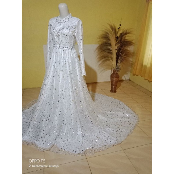 gaun pengantin full tile sequin