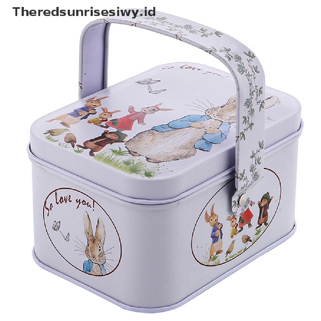 # Baju Lebaran # Vintage Tinplate Little White Rabbit Suitcase Candy Box Kotak Hadiah Penyimpanan Bisa~