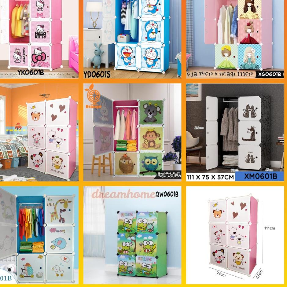✤ Lemari Pakaian Plastik 6 Pintu Lemari Portable Karakter Anak Rak Baju Gantungan ◙