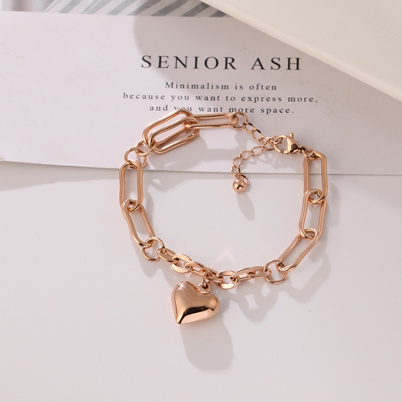 Gelang Rantai Tebal Bentuk Hati Bahan Titanium Steel 18k Warna Rose Gold Anti Alergi Untuk Pasangan