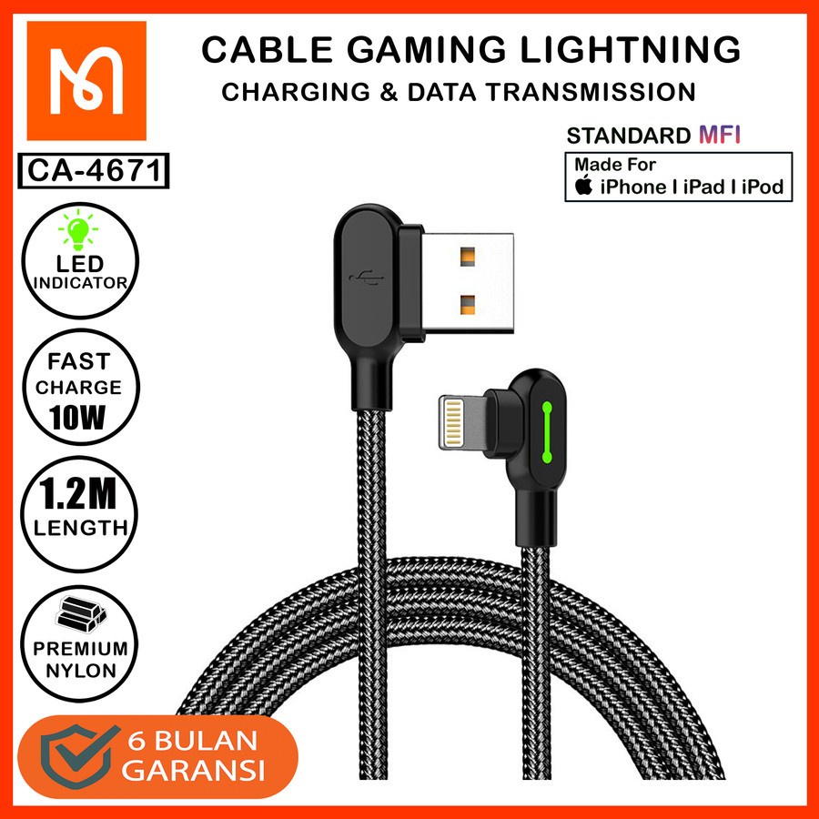 MCDODO CA-467 Cable Iphone Gaming Led 90 Lightning Fast Charging 2A