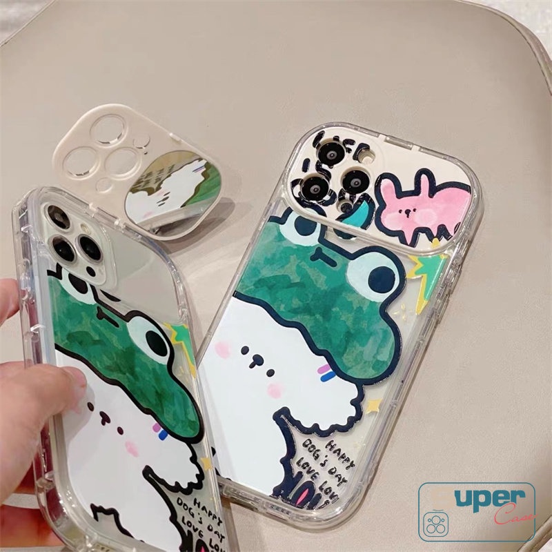 IPHONE Kompatibel Untuk Iphone11 12 13 7Plus 8Plus XR 14 Pro Max14 Plus X XS MAX SE 2020 Lucu Kartun Hewan Kodok Anjing Kelinci Lembut Kreatif Flip Make Up Cermin Graffiti Case