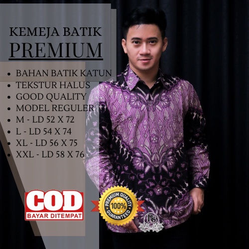 BATIK LENGAN PANJANG MOTIF KERIS UNGU M L XL XXL BATIK ARTONESIA