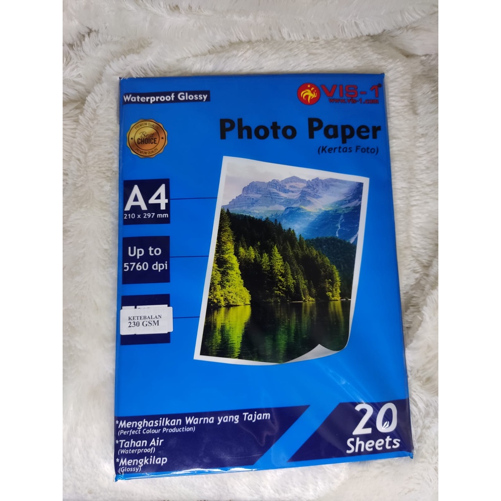 

Photo Paper Waterproof VIS-1 Glossy Uk. A4 ( 230 gsm )