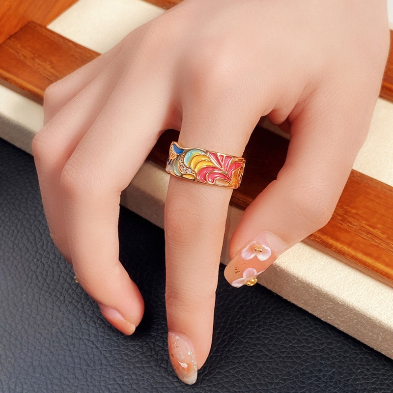 Cincin Wanita Enamel Berwarna Didesain Baru Untuk Pesta Motif Aesthetic Cincin Warna Emas Mewah Hadiah Mewah Perhiasan Fashion