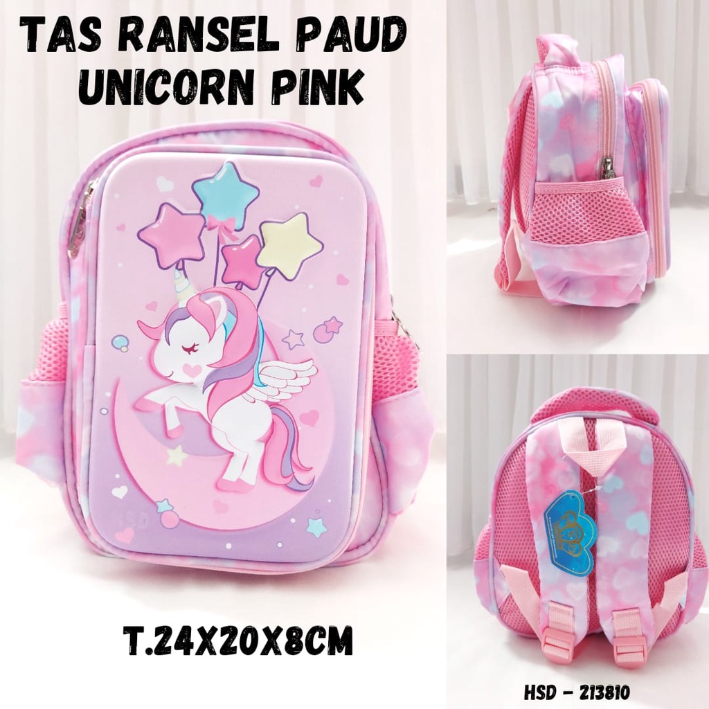 Tas Ransel Sekolah Anak Perempuan + Kotak Pensil ukuran PAUD Unicorn