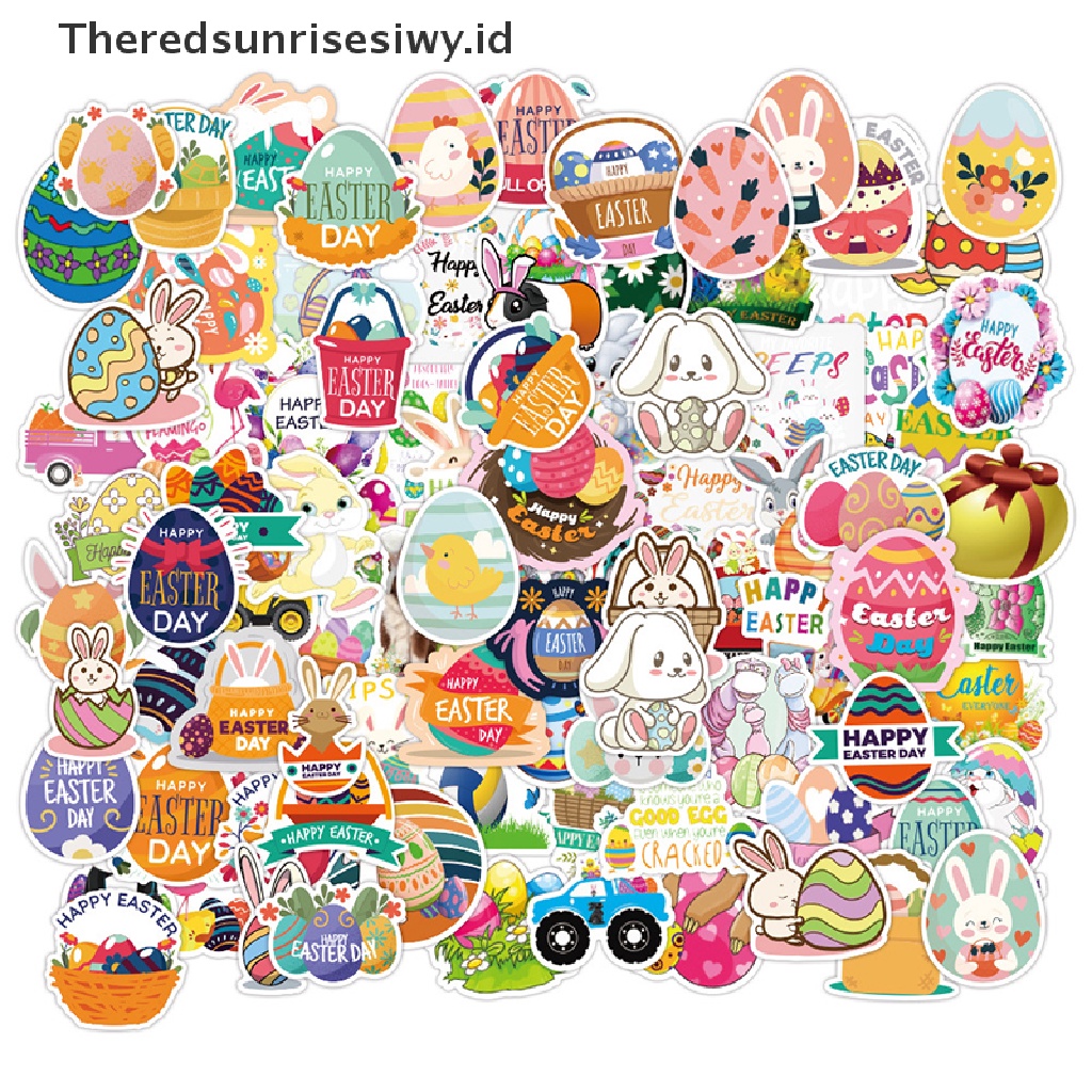 # Baju Lebaran # 50 Pcs Easter Egg Bunny Stiker Paskah Dekorasi Decals Kartun Lucu Mainan Anak~