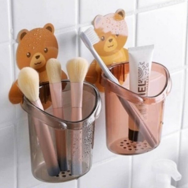 Tempat sikat gigi beruang bear tempel dinding holder kamar mandi odol brush on