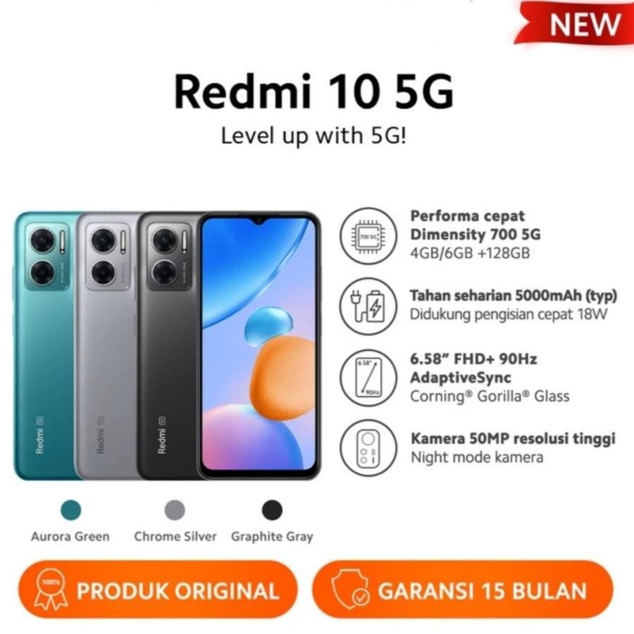 MI REDMI 10 5G RAM 4/128GB GARANSI RESMI - GREY
