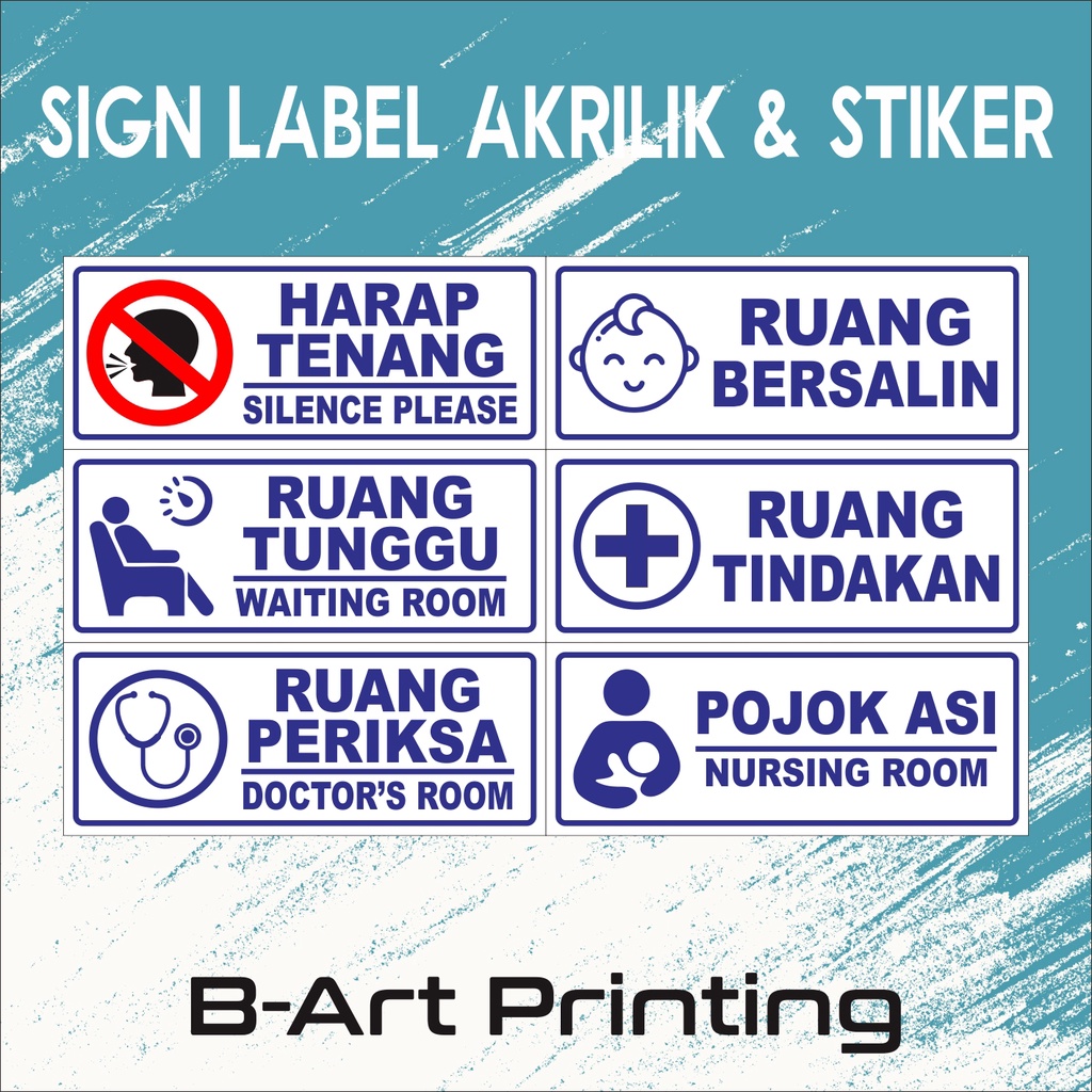 AKRILIK &amp; Sticker Stiker Klinik Harap Tenang / Ruang Tunggu / Ruang Periksa / Ruang Bersalin / Ruang Rapat STIKER RUANG TINDAKAN, R PERIKSA, R NIFAS, R TUNGGU, R BERSALIN, R INVEKSIUS,R RAPAT, R PI apotek