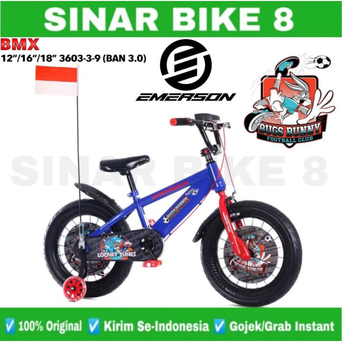 Sepeda Anak Laki BMX EMERSON BUGS BUNNY 3603-3-9 Ukuran 12&quot; 16&quot; dan 18 Inch