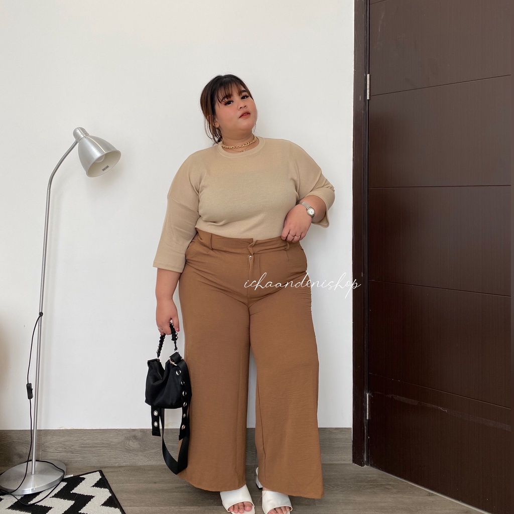 Harmony Celana Loose Pants JUMBO Kulot Crinkle Highwaist Korean Style BIG SIZE BB 130kg++
