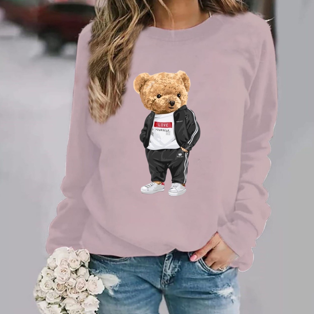 Baju lengan panjang wanita TEDDY BEAR LOVE YOURSELF / kaos distro keren trend dan kekinian / kaos terlaris