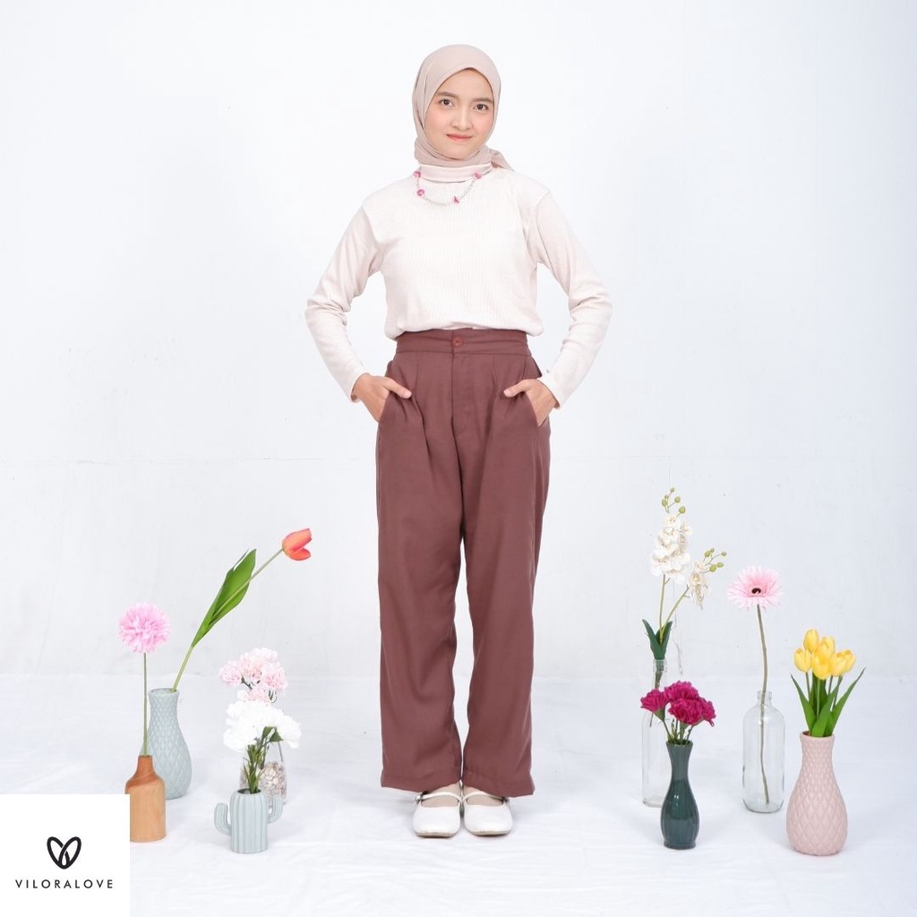 Viloralove  - Kulot celana wanita - kulot linen - celana panjang