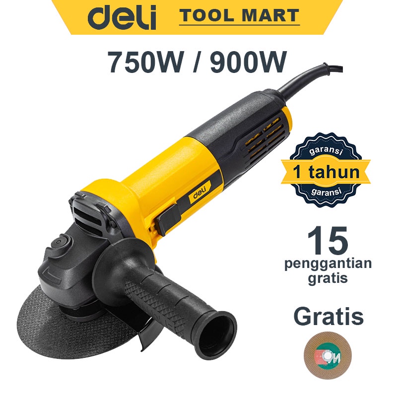 Deli Mesin Gerinda Tangan 4 Inci 750W 900W Mesin Grinda Tangan Poles Piringan Amplas Besar Diameter 100mm Alat Perkakas Angle Grinder