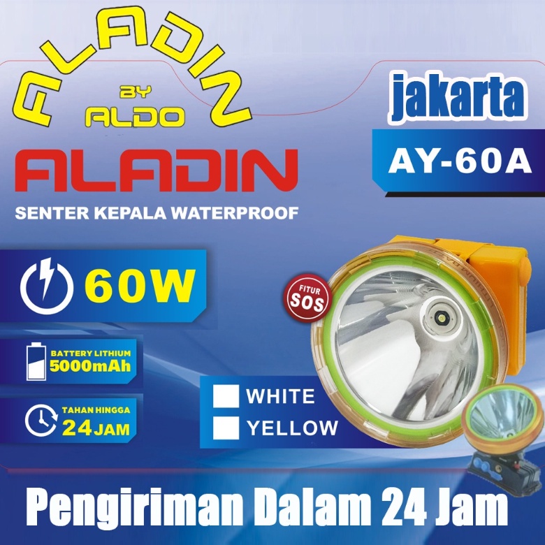 【COD】ALADIN Senter Led Kepala Headlamp Charge 60W