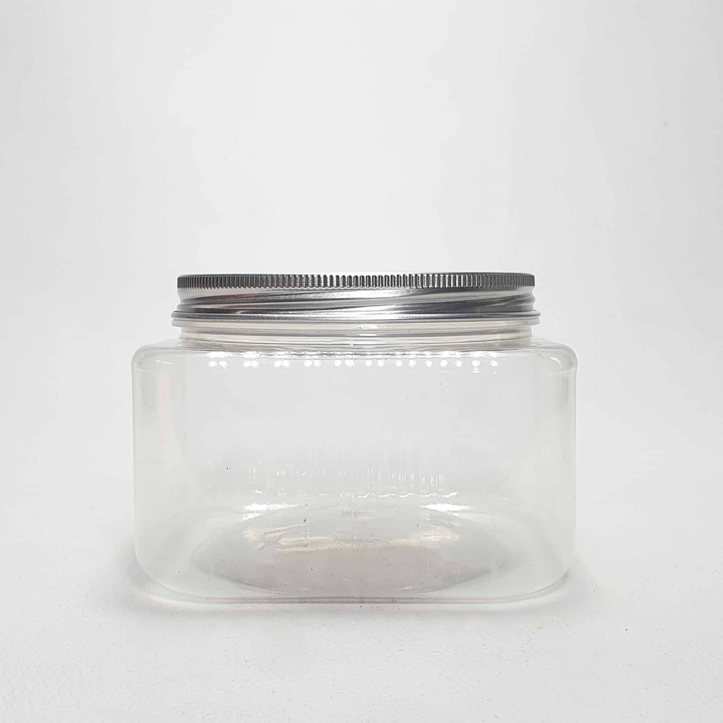 Toples Pet 500 Ml Kotak Poppy Natural Tutup Alu Ulir  / Toples Plastik / Toples / Toples Makan / Top