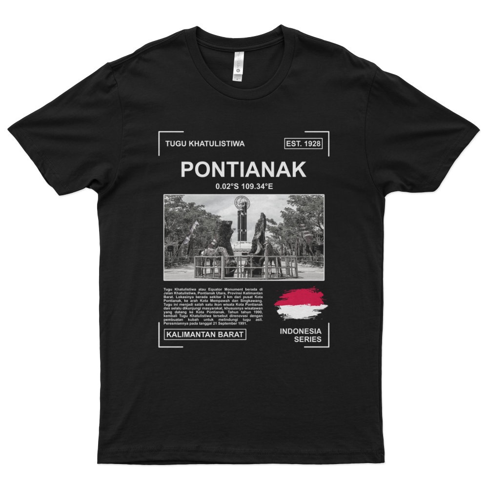 Kaos Distro Premium Lengan Pendek Pontianak Kalimantan Barat Tugu Khatulistiwa T-Shirt