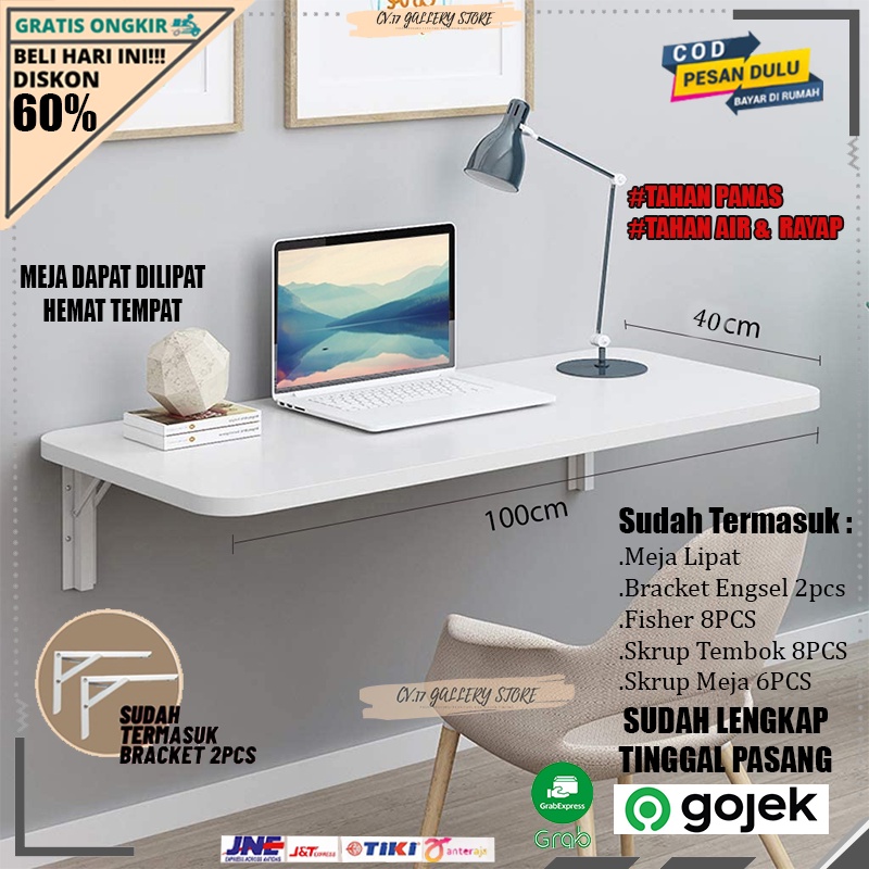 Meja  Siku Lipat Leptop Komputer Belajar Kerja Rias Makan Laptop Gantung Ambalan Panjang Lebar 80x40 60x40 60x30 Satu Set Bracket Kayu Dinding Tembok Tempel Anak Untuk Jualan Besar Perlengkapan Dapur Rumah Kamar Aesthetic Estetik Murah Minimalis