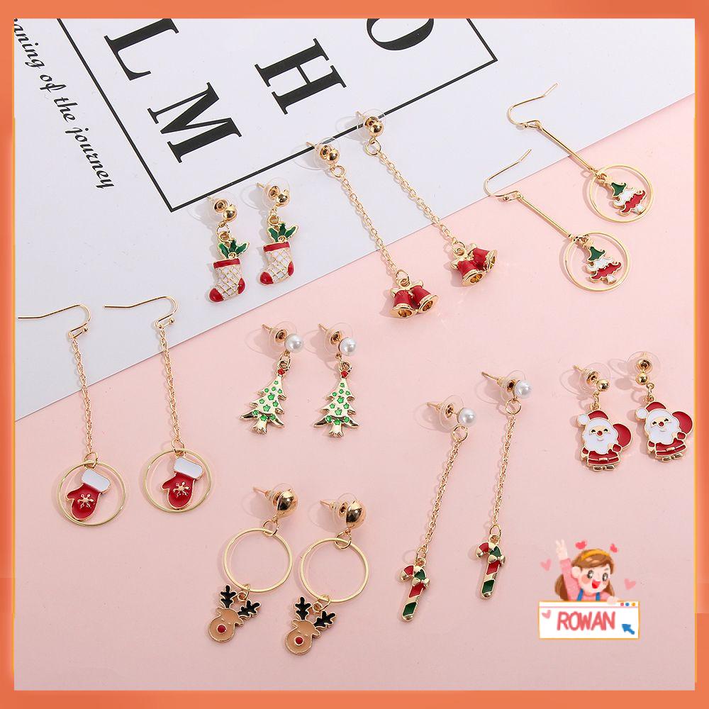 R-flower 1pasang Anting Natal Drop Menjuntai Kaus Kaki Kruk Xmas Hadiah Kait Telinga Stud