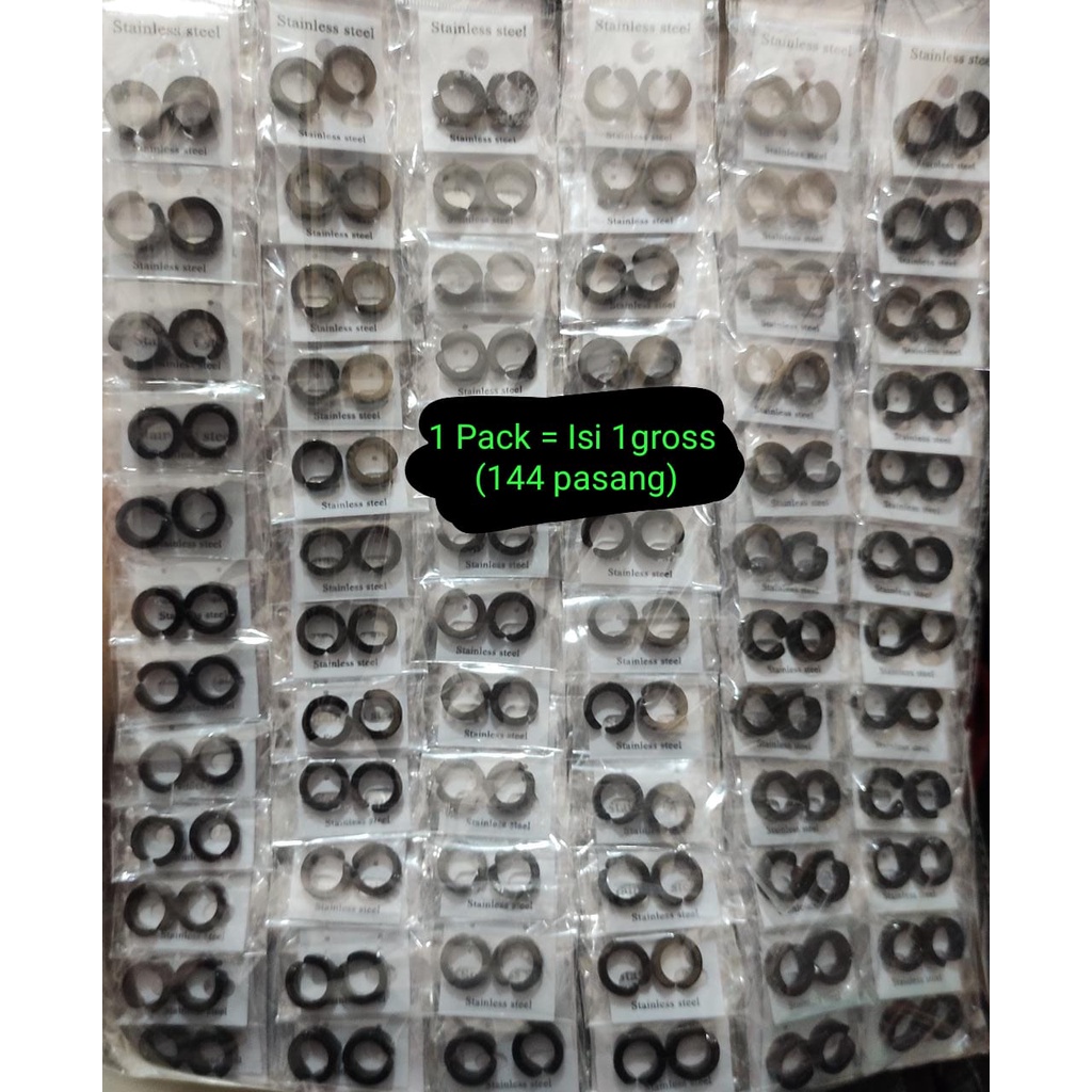 GROSIR 1 GROSS ( 144 PCS ) ANTING JEPIT HITAM PRIA WANITA TERMURAH LEBAR 13MM / DUNIA GELANG TERBARU