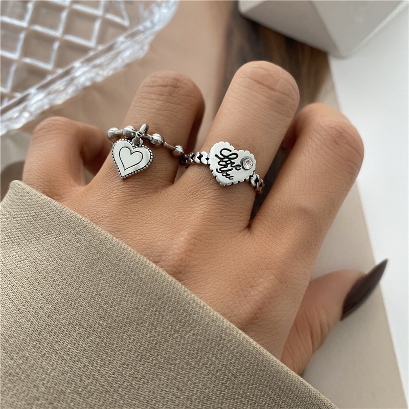 2023set Cincin Kupu-Kupu Hati Hollow Vintage Trendi Untuk Wanita Bahan Metal Warna Perak Bentuk Spiral Geometris Cincin Set Perhiasan