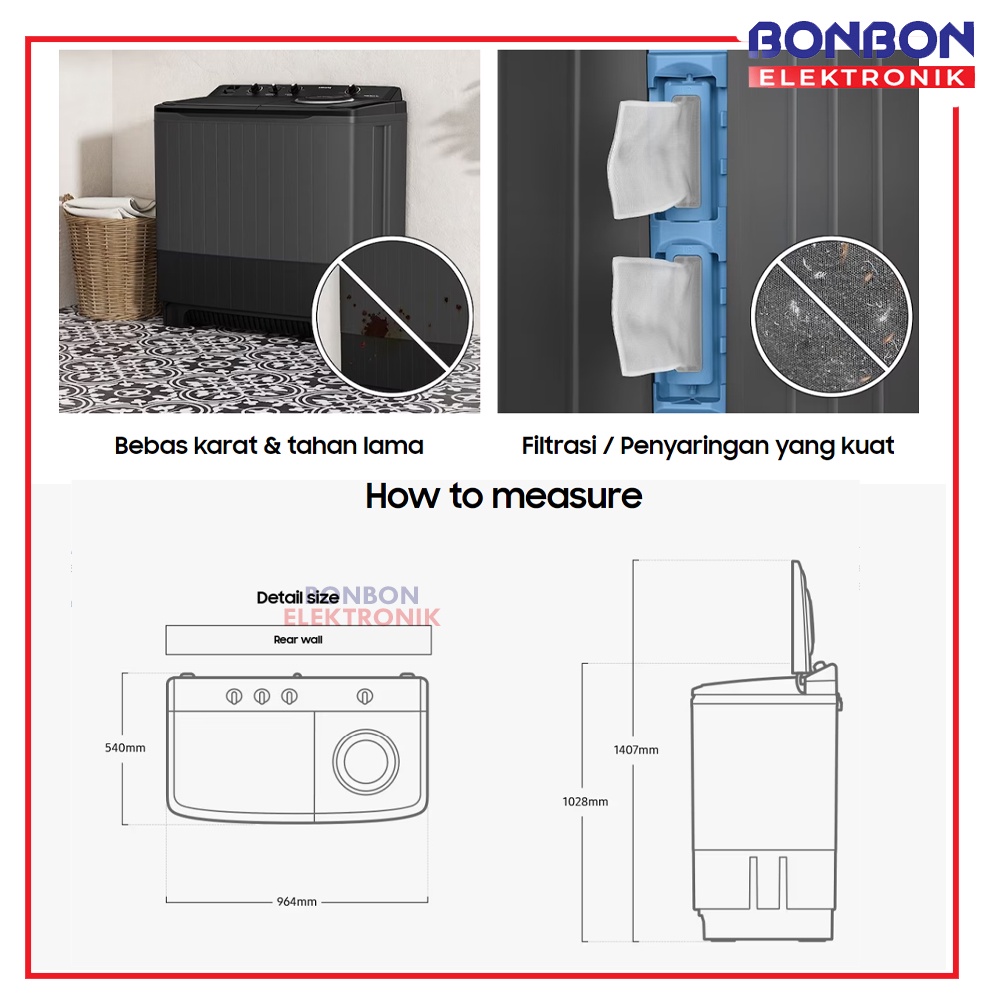 Samsung Mesin Cuci 2 Tabung 16kg WT16B5240BA/SE / WT16B5240BA WT16