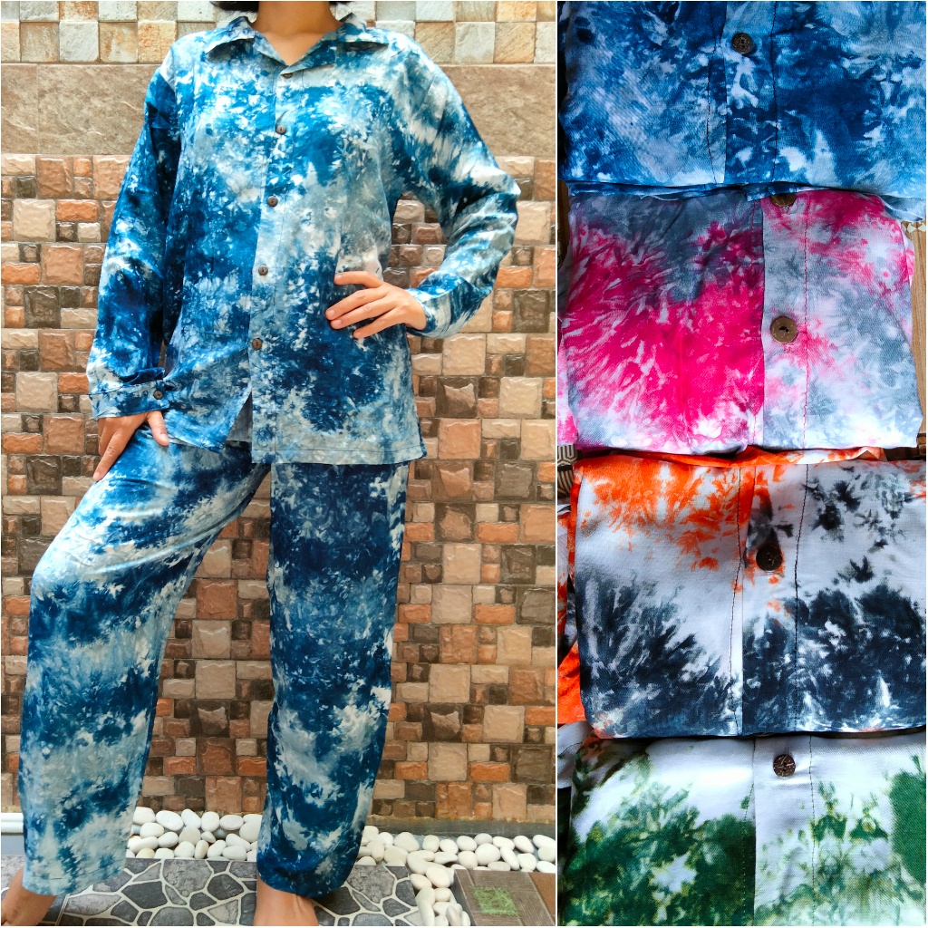 Piyama babydoll kancing lengan panjang U-XL, Setelan celana Panjang, busui,pakaian wanita, setelan k