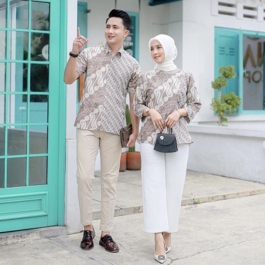 Batik Couple Modern Atasan Blouse Batik Kerja Kantor Wanita Seragam Baju Batik Wanita Dan Pria