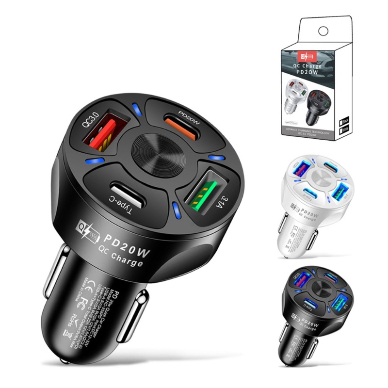 Zzz Auto Car Charger Quick Charge Empat USB Port Pemantik Rokok Charger Laptop Portable Adaptor Flash Charging PD20W Q