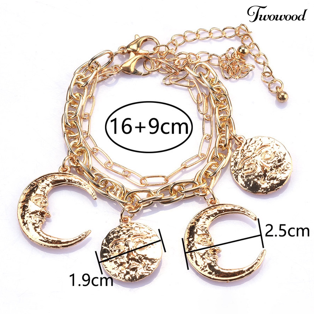 Twowood Charm Kalung Electroplating Shiny Adjustable Vintage Dress Up Alloy Baroque Alloy Moon Sun Pendant Necklace Wanita Perhiasan