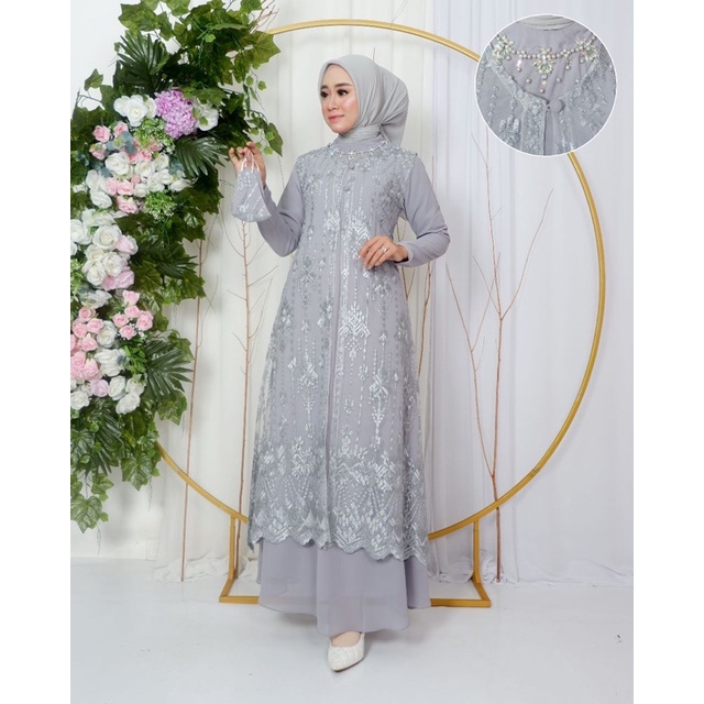 Permata Olshop / Gamis Kebaya Adiva JN / Gamis Pesta Modern / Gamis Kebaya Kondangan / Gamis Brukat Tulle