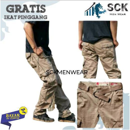 Celana Panjang Pria Polos Bawancheng Polos Motif Cargo Model Standar Tactical Halus Casual Size 28 - 36 - sckmenwear GROSIR