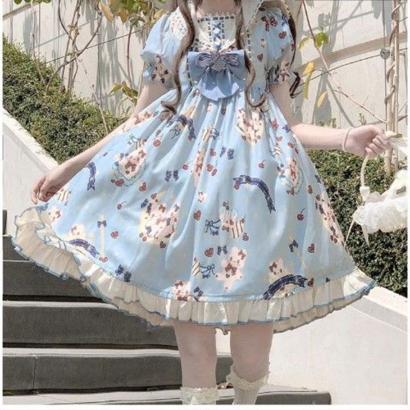 [MikanHiro Store] catties fat MMLolita dress summer op Lolita girl navy collar dress light lo skirt cute