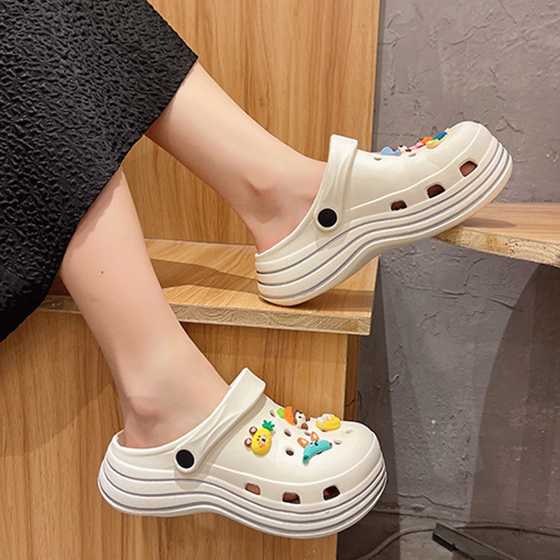 EVA Sandal Wanita Kodok Crocs Slop  5 Cm include Jibbitz Accesoris Toy StoryBahan Karet Spons EVA Import Korean Super Empuk Ringan Elastis Tebal 5 Cm Jibbitz Ballons Non-Slip Sole Summer Sandals