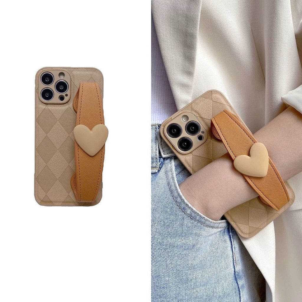 IPHONE Lingge Love Wrist Strap Desain Phone Case Kompatibel Dengan Iphone12 13 14 11 Pro Max X Xs Max Xr Nggfh