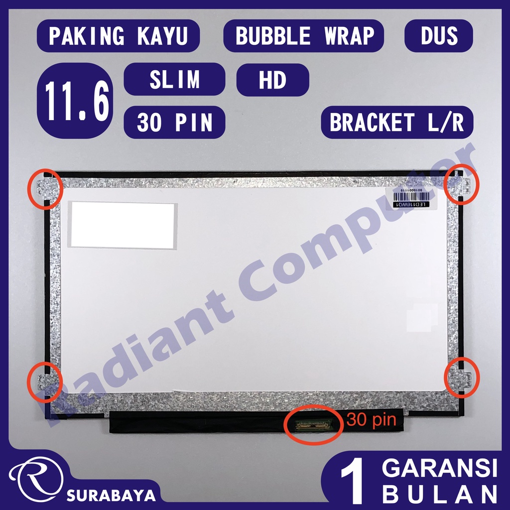 LCD LED untuk Toshiba DELL HP 11.6 Slim 30pin bracket Kiri-Kanan