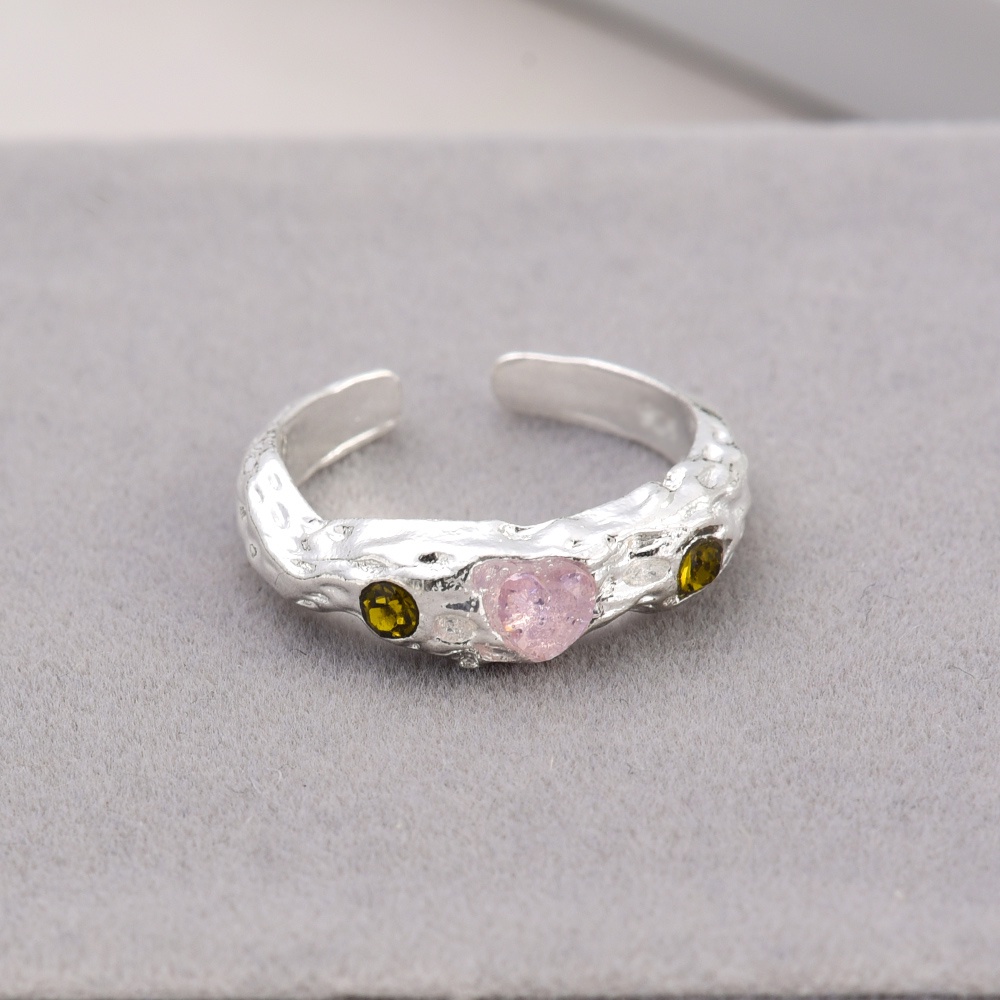 Adjustable Terbuka Sederhana Bertatahkan Zirkon Perhiasan Fashion Wanita Elegan Cincin Pesta Pink Hati Jari Cincin Hadiah Yang Indah Pernikahan Pasangan Rings