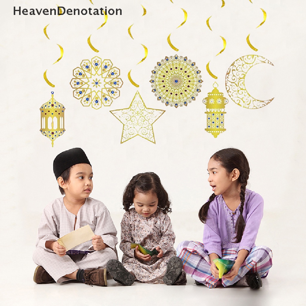 [HeavenDenotation] Banner Idul Fitri Spiral Islam Muslim Gold Swirl Liontin Lebaran Bung Mubarak HDV