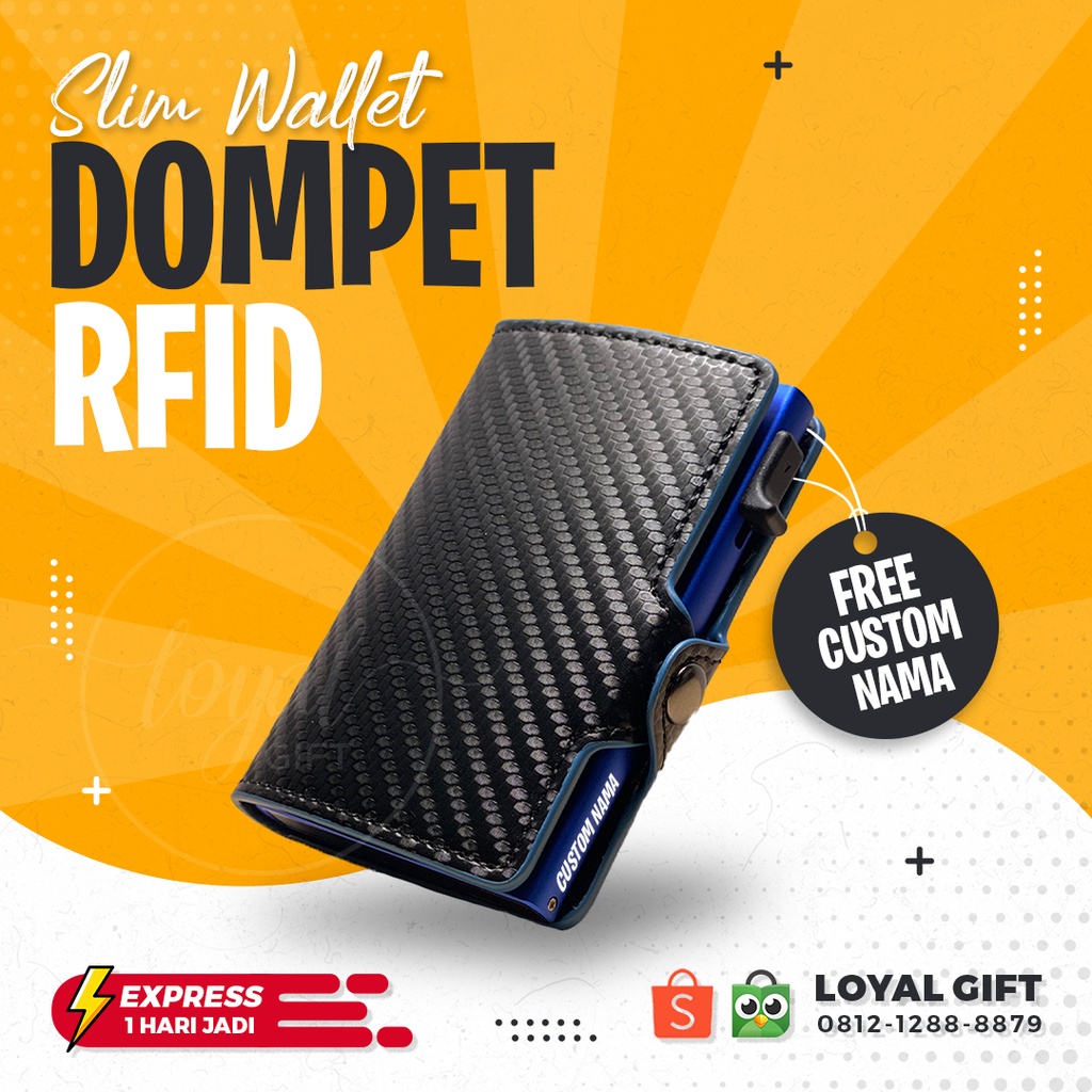 Dompet Kartu RFID Carbon Asli Blue (Side) - GARANSI GANTI BARU