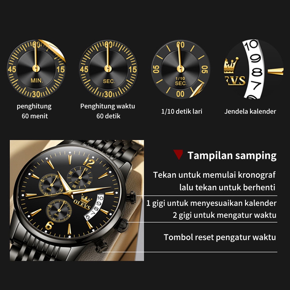 OLEVS Jam Tangan Pria Anti Air Original Rantai Keren Terbaru Mewah Luxury Stainless Steel Watch Men Cod Jam Tangan Lelaki