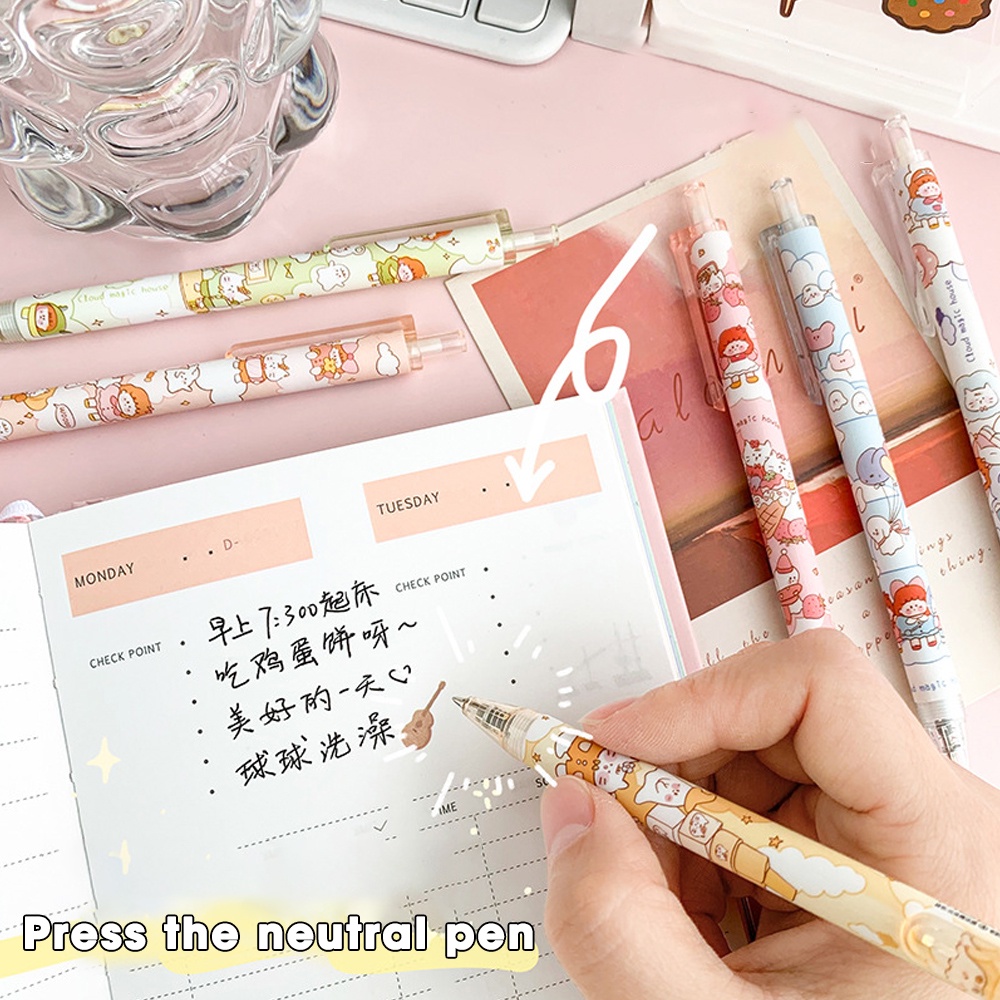 [Warna Random] 0.5mm Kartun Lucu Gel Pulpen Untuk Siswa Indah Menulis Halus Hitam Netral Pena Kreatif Tekan Jenis Netral Pen Perlengkapan Alat Tulis Kantor Sekolah