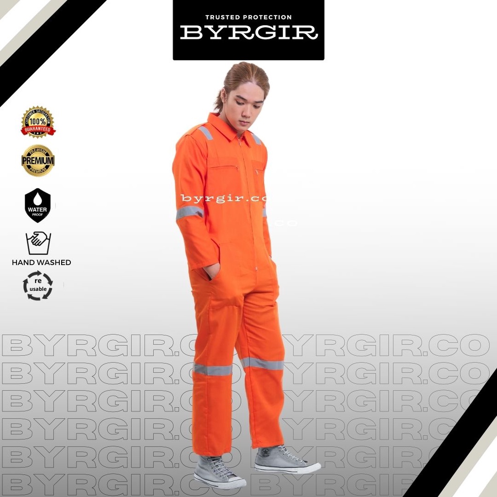 BYRGIR Safety Wearpack Baju Kerja Bengkel Seragam Coverall Proyek Wearpack Model Terusan Langsungan Polos Terusan Atasan Lengan Panjang Bahan Ketelpak Twill