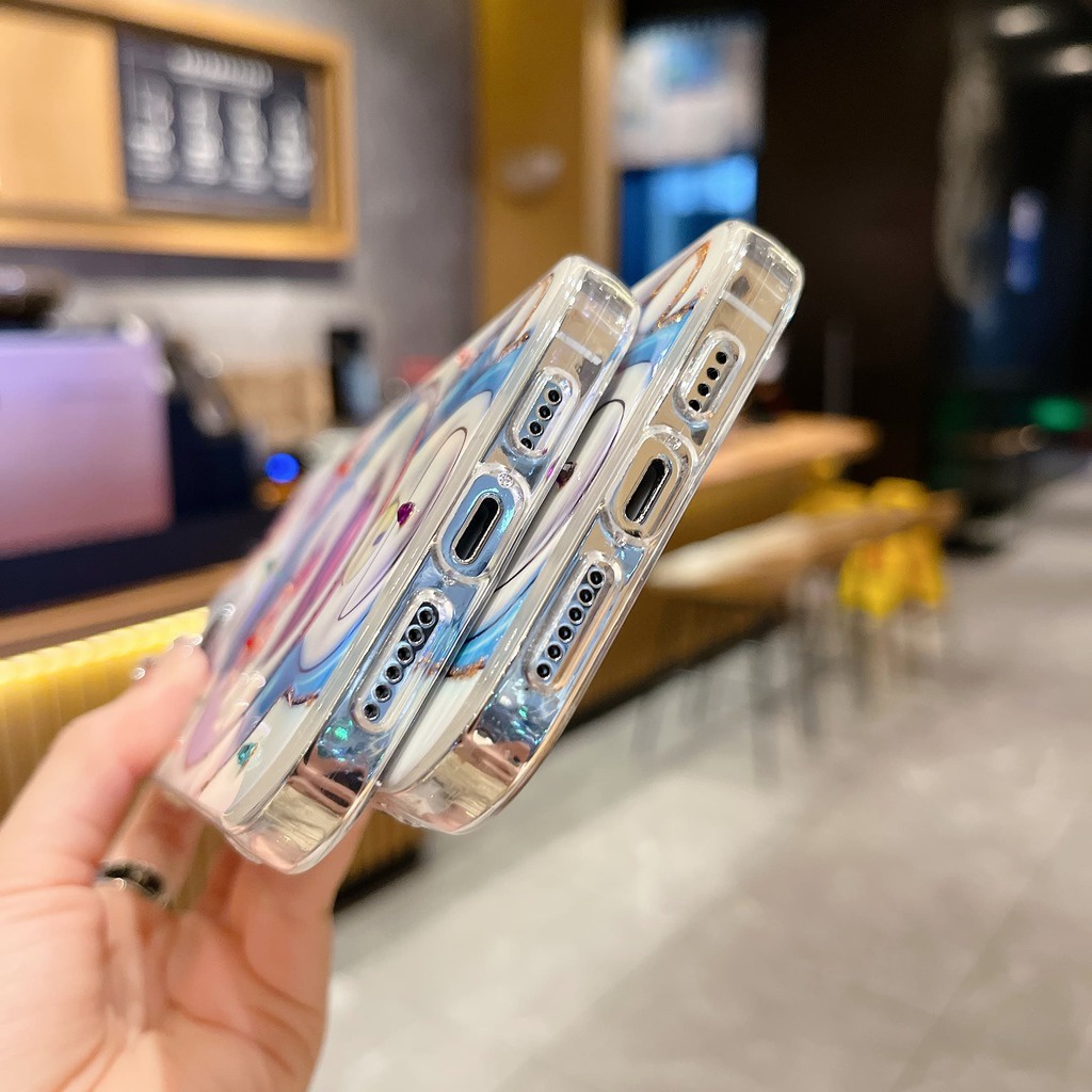 IPHONE Casing Ponsel Desain Bunga Kucing Biru Glossy Lucu Kompatibel Dengan Iphone12 13 14 11 Pro Max X Xs Max Xr Bgvbg