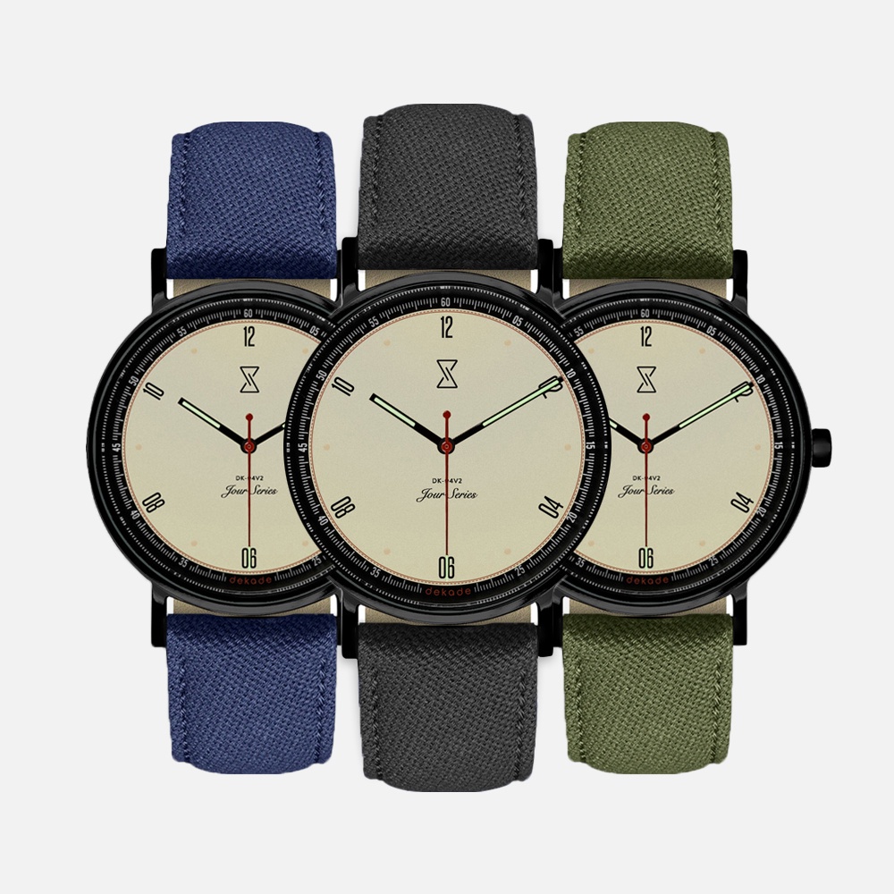 Dekade World Canvas Strap Jour Champagne Jam Tangan Pria dan Wanita Couple