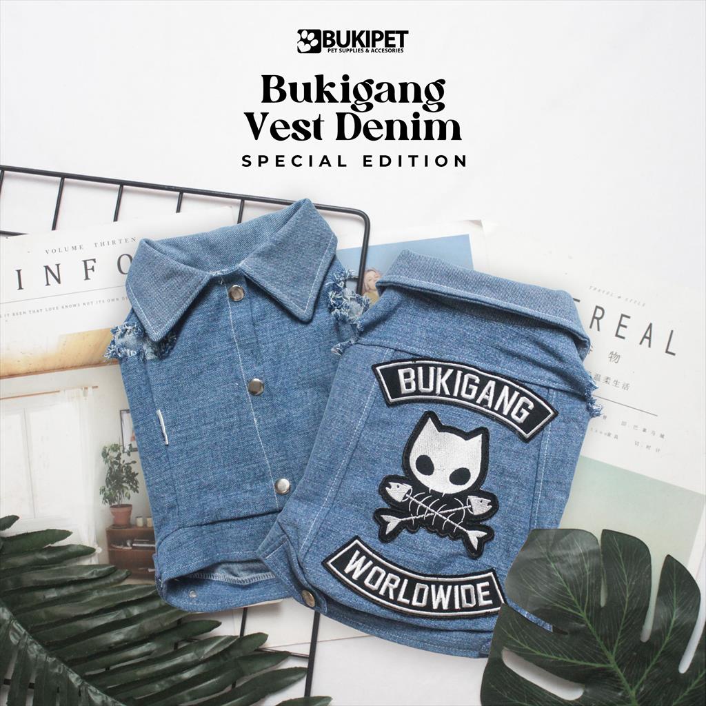 baju kucing anjing kelinci monyet lucu murah  aksesoris hewan kecil - BUKIGANG VEST DENIM SPECIAL EDITION