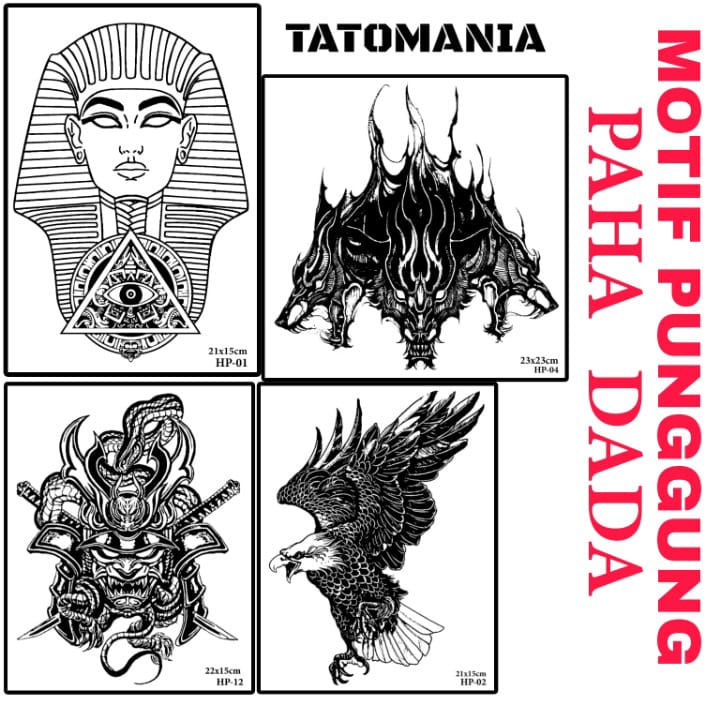 HM-Stiker tato temporer semi permanen Motif Punggung Paha Dada